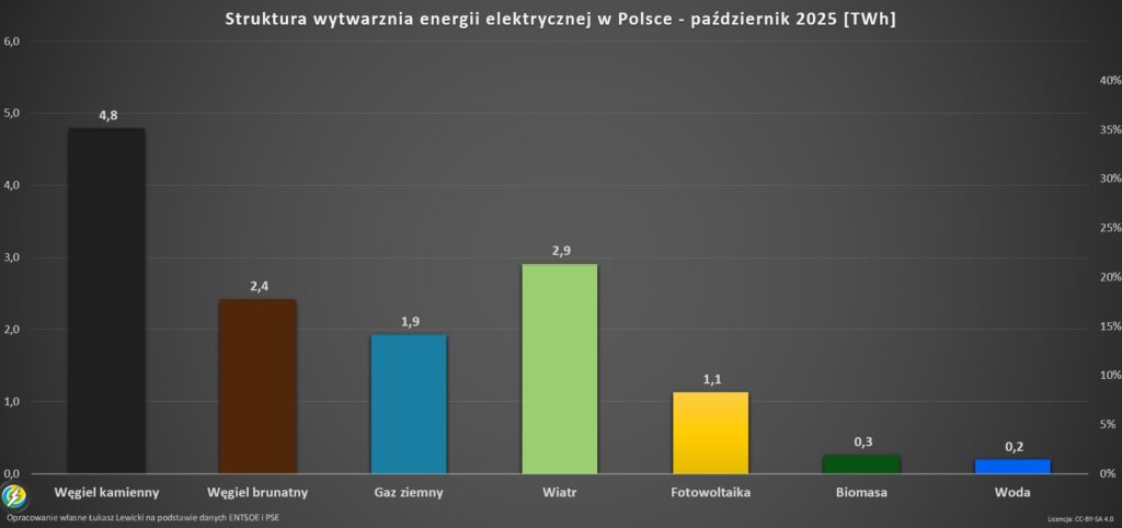 Struktura wytwarzania energii elektrycznej Polska 2025 -10